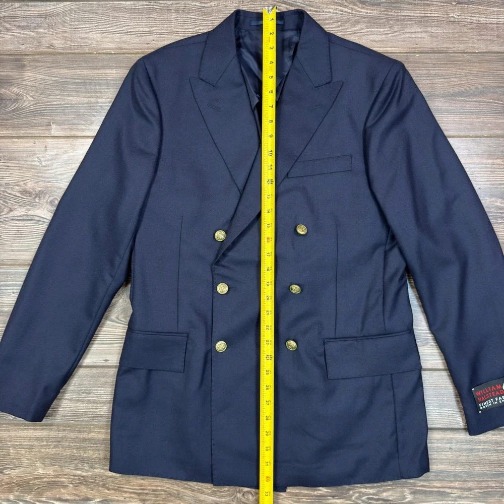 J.Crew Men 40R Blazer Navy William Halstead Wool Double Breasted Gold Button NEW